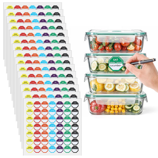 Giantree 735 Pcs Food Labels Stickers 7 Day of The Week, 1 Inch Color Coding Food Rotation Labels, Writable and Removable Day Label Peel Tab for Restaurant Kitchen Containers
