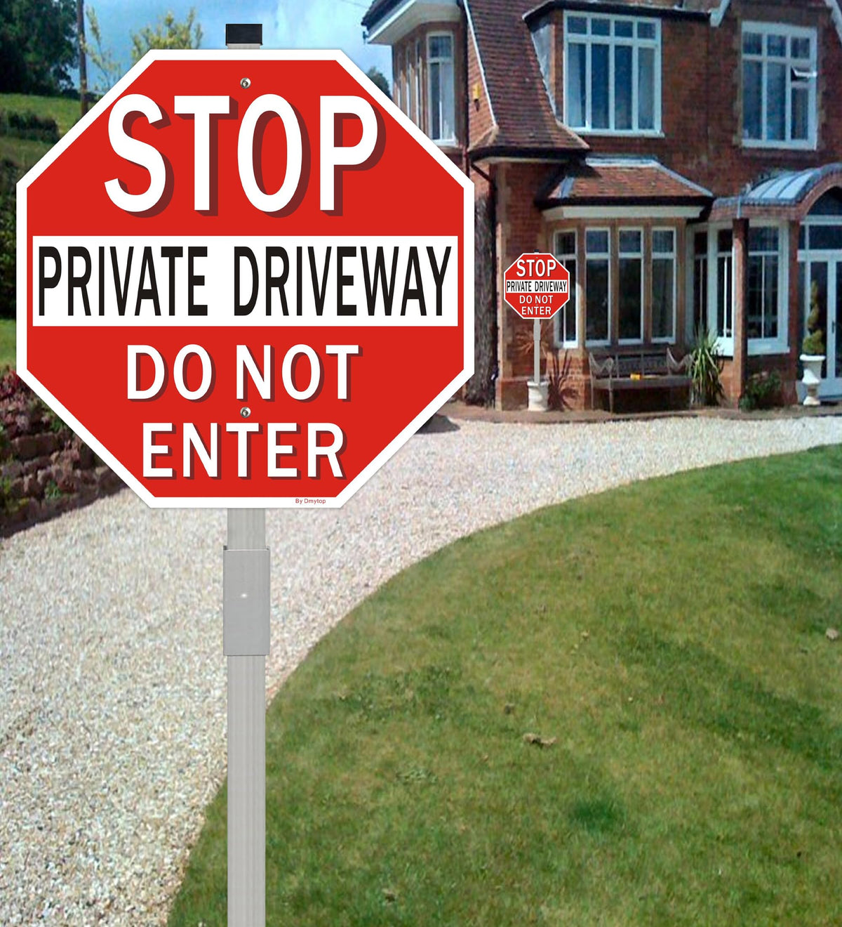 Private Driveway Stop Sign with 36" Metal Stake, 12x12 Inches Do Not Enter Sign, Reflective Fade-Free Aluminum, 2 Pack 12 x 12“ - 2 Pack with stake