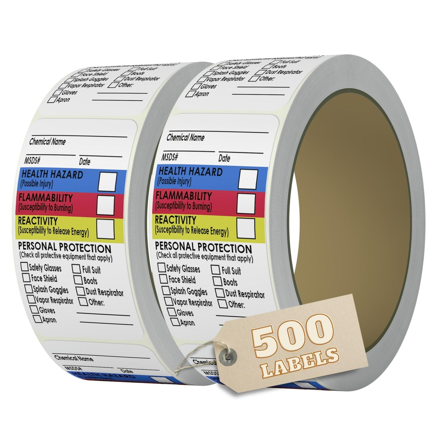 SDS Stickers 500 Stickers - 2 Rolls of 250, 1.5" x 2.5", Right To Know- Chemical Identifying and Marking Sticker Decals