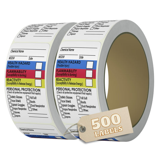 SDS Stickers 500 Stickers - 2 Rolls of 250, 1.5" x 2.5", Right To Know- Chemical Identifying and Marking Sticker Decals