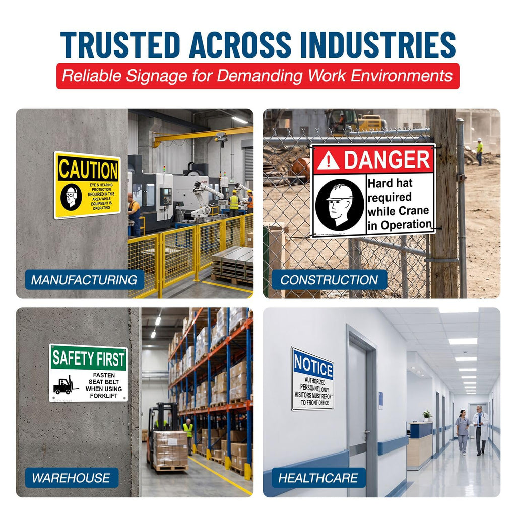 ComplianceSigns.com Stop All Forklifts Stop - Honk Horn Look Both Ways Reflective Sign, 18x12 inch with Center Holes on 80 mil Aluminum for Machinery, American Made Safety Signs for the Workplace