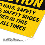 Hard Hats Safety Glasses Safety Shoes Required In This Area Sign Yellow, Black, PPE Safety 14 x 10 Inches