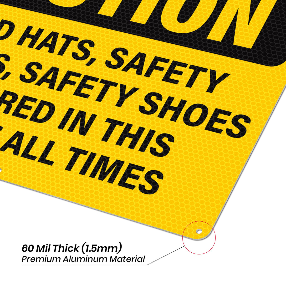 Hard Hats Safety Glasses Safety Shoes Required In This Area Sign Yellow, Black, PPE Safety 14 x 10 Inches