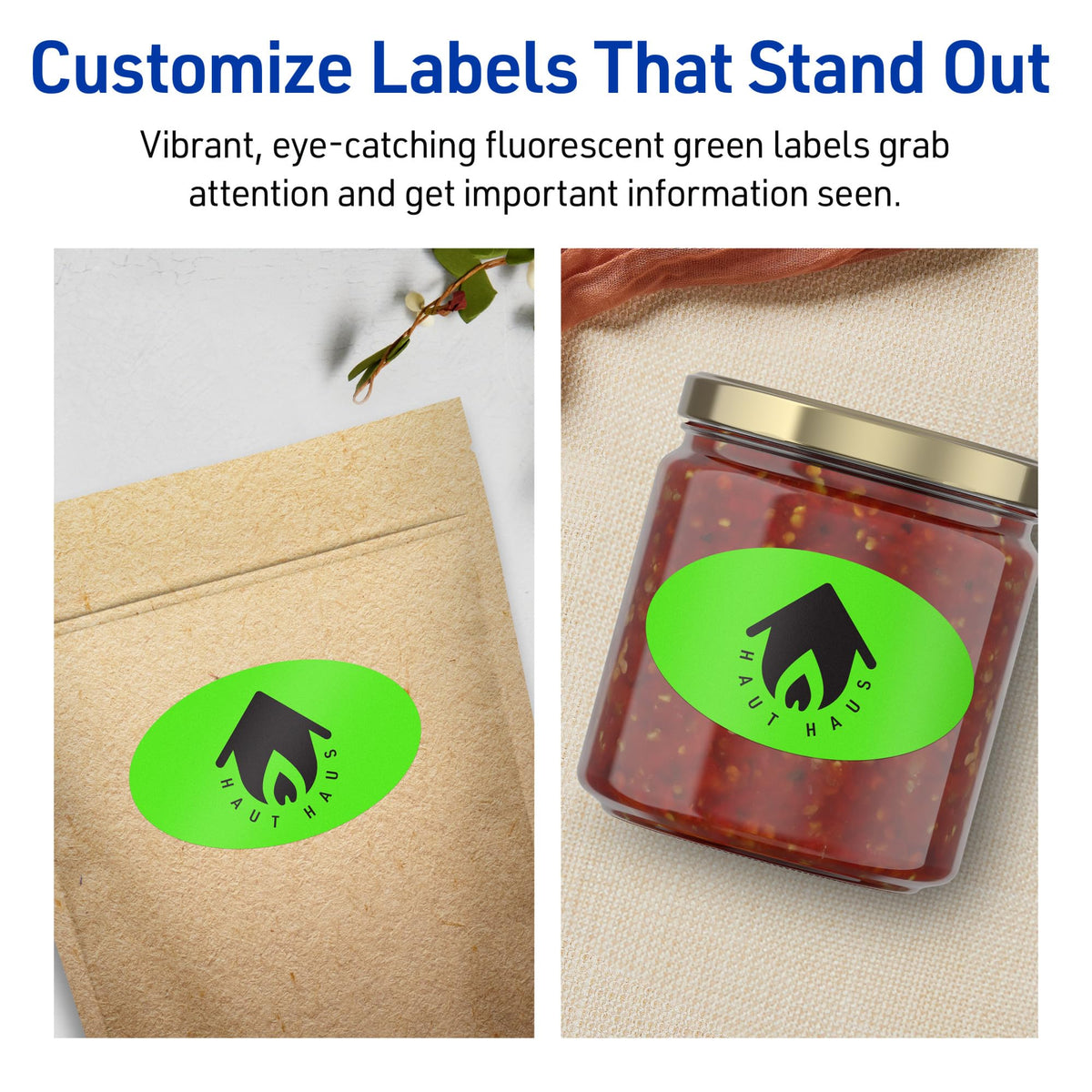 Avery® Printable Oval Labels, Sure Feed® Technology, 2" x 3-1/3", Neon Green Labels, Print-to-The-Edge, Laser/Inkjet Printable, 160 Total, Great for Soaps and Candles 160 labels