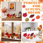 Yookeer 12pcs Fall Tiered Tray Decor Wooden Pumpkin Maple Oak Leaves 12