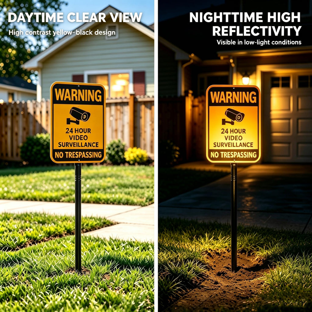 Video Surveillance No Trespassing Warning Sign with 36" Metal Stake, 10x14 Inch Aluminum, Reflective, 2Pack