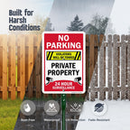 SmartSign 10 x 7 inch 'No Parking Violators Towed, Private Property, 24 Hour Surveillance' LawnPuppy Yard Sign and 18 inch Stake Kit, 40 mil Laminated Rustproof Aluminum, Set of 1 7" x 10" Aluminum Sign with 18" Stake