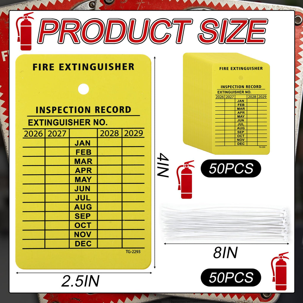 Lewtemi 100 Pcs Fire Extinguisher Inspection Tags with Zip Ties