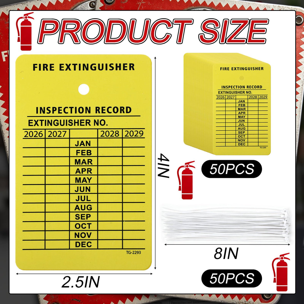 Lewtemi 100 Pcs Fire Extinguisher Inspection Tags with Zip Ties