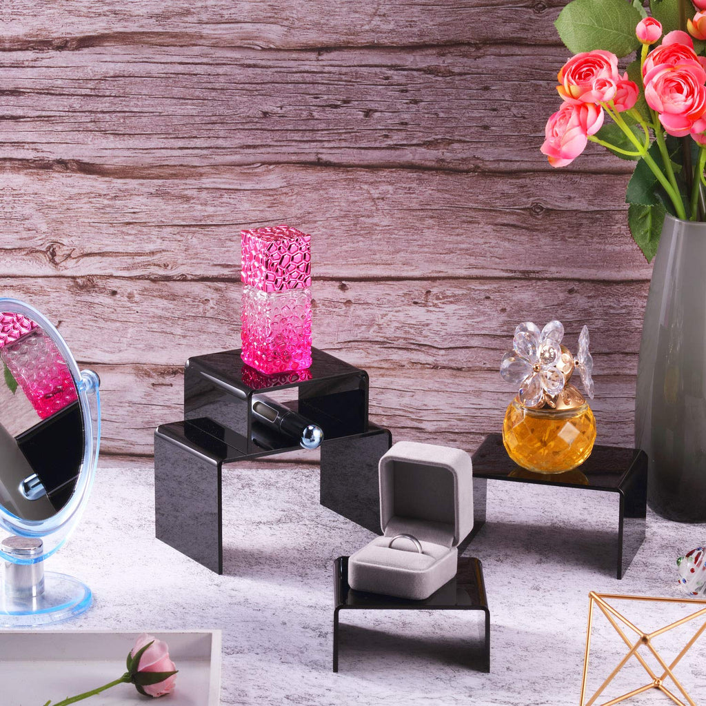 Chuangdi 2 Sets Acrylic Display Risers, Figure Stand, Black, Small Set