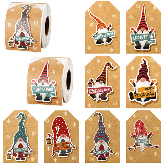 400 Pieces Christmas Gnomes Kraft Sticker Adhesive Xmas Gnome Stickers Rectangular Tags Decoration for Christmas Presents Boxes Cards