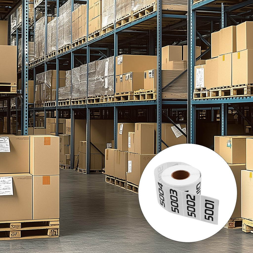 Number Stickers 5001-6000 | Inventory Number Label Stickers | 3" x 1.5" Small Black Numbering | Consecutive Numbered Sticker for Office Warehouse Classification Storage