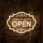 Open Neon Sign 17"x12.6", USB Powered LED Light for Store Decor door-white