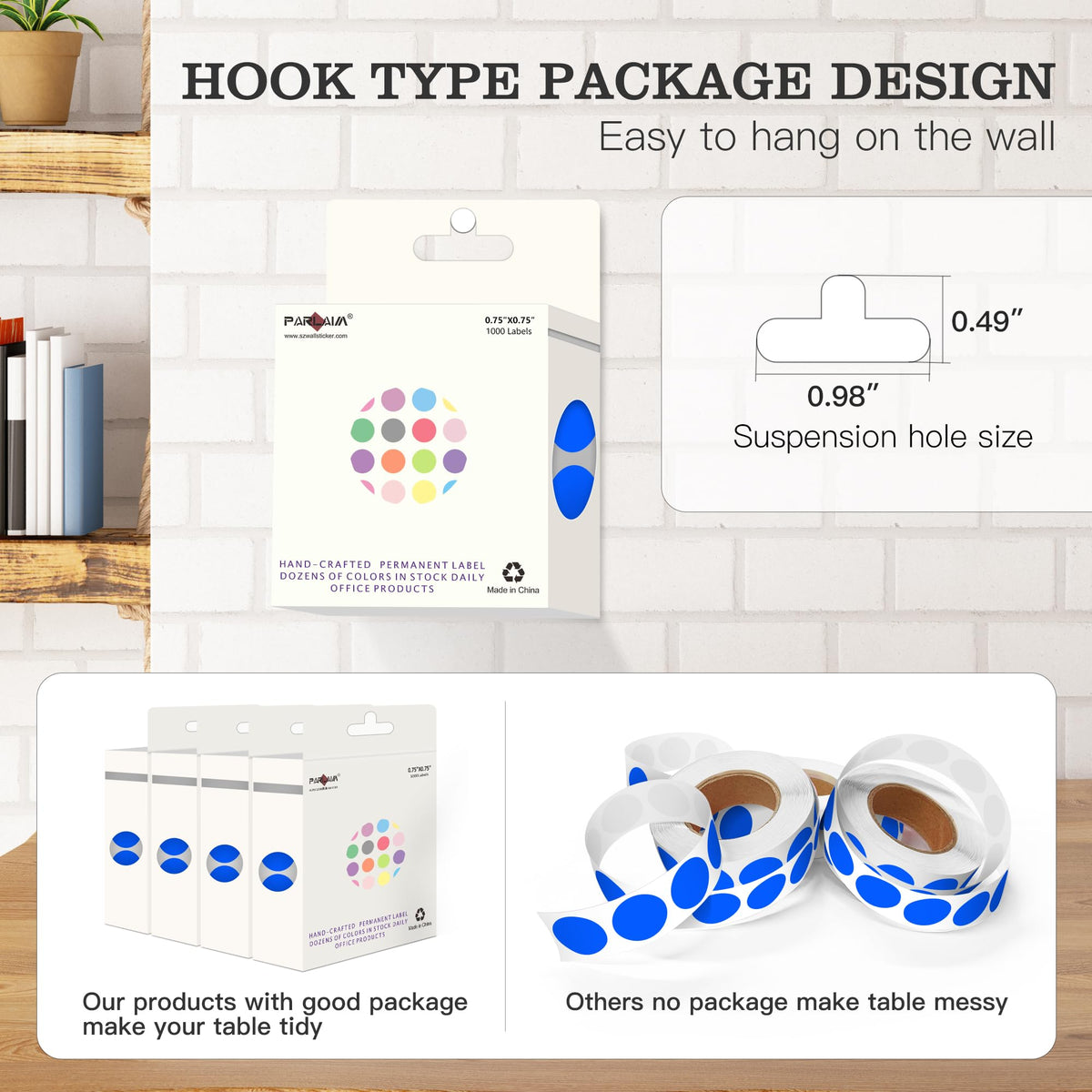 PARLAIM 3/4-inch blue circle labels, color-coding stickers, 1000 pack in dispenser box for office and classroom organization.