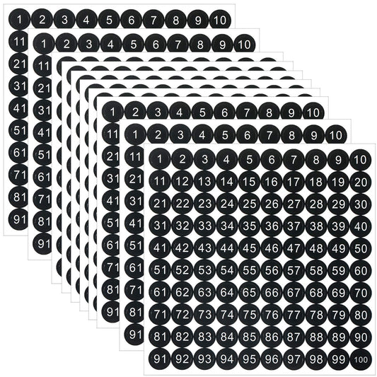 25 Sheets 1 to 100 Vinyl Consecutive Number Stickers 0.4 Inch Small Self-Adhesive Number Labels Waterproof Inventory Stickers Decal for Indoor, Outdoor, Storage, Classification, Boxes and Lockers Black