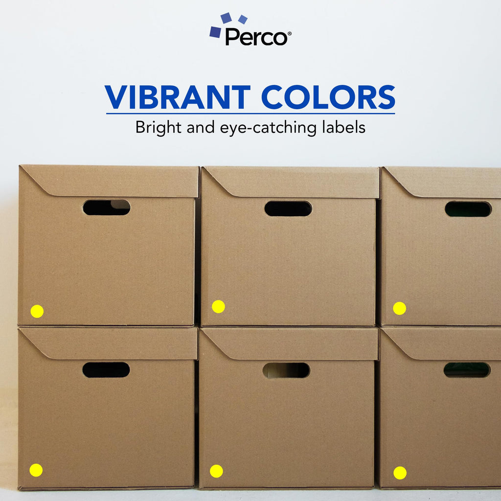 Perco Neon Yellow Perforated Round Circle Dot Sticker 1-Inch Labels — 3 Rolls, 3,000 Stickers — Price Stickers, Notes & Reminder Labels, High Visibility, Strong Adhesive—Made in USA 1 Inch