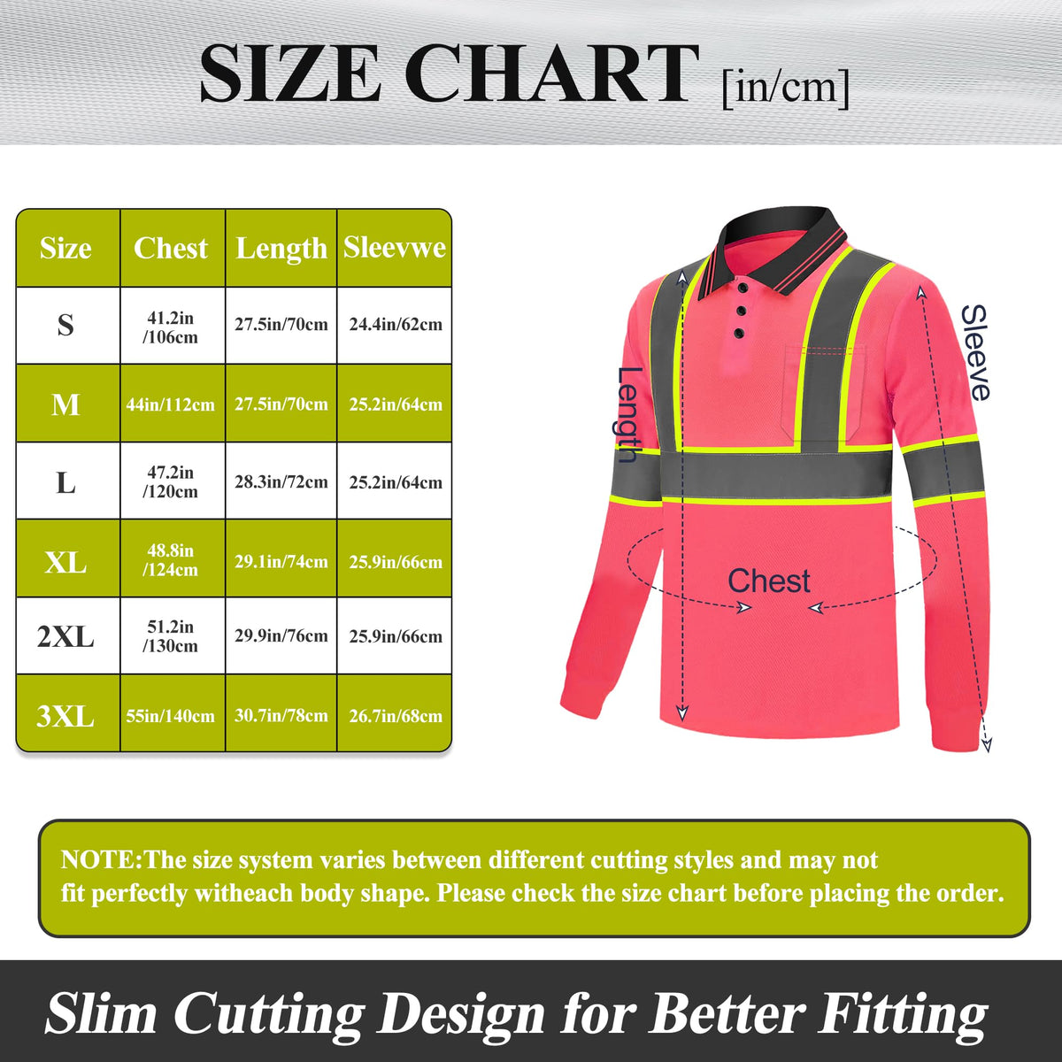 3 Pack Long Sleeve Safety Polo Shirt Reflective High Visibility Construction Work Shirts ANSI Class 3 for Men Pink X-Large
