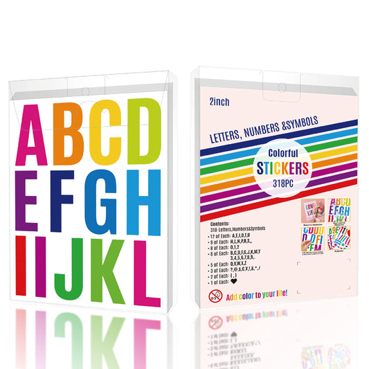 24 Sheets Large Letter Stickers, 318 Pcs 2 Inch Alphabet Stickers, Vinyl Bulletin Board Letters for Kids School Project Class Bulletin Board Crafts Mailbox Home Aldults DIY Decor (Colorful) Colorful