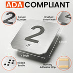 ADA Braille Room Number Signs 1-5, Modern Clipped Corner Brushed Silver Signs for Office Doors, Grade 2 Braille Compliance Signage for Clinic, School & Hospital, Self-Adhesive (4" x 4") Stainless Steel 1-5silver 1-5