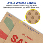 Avery® Kraft Brown Rectangle Labels, Sure Feed® Technology, 5" x 6", 50 Kraft Brown Labels, Laser/Inkjet Printable 50 labels