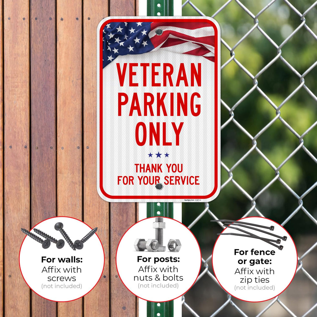 Veterans Parking Only Thank You for Your Service Sign, Aluminum 12x18 Reflective