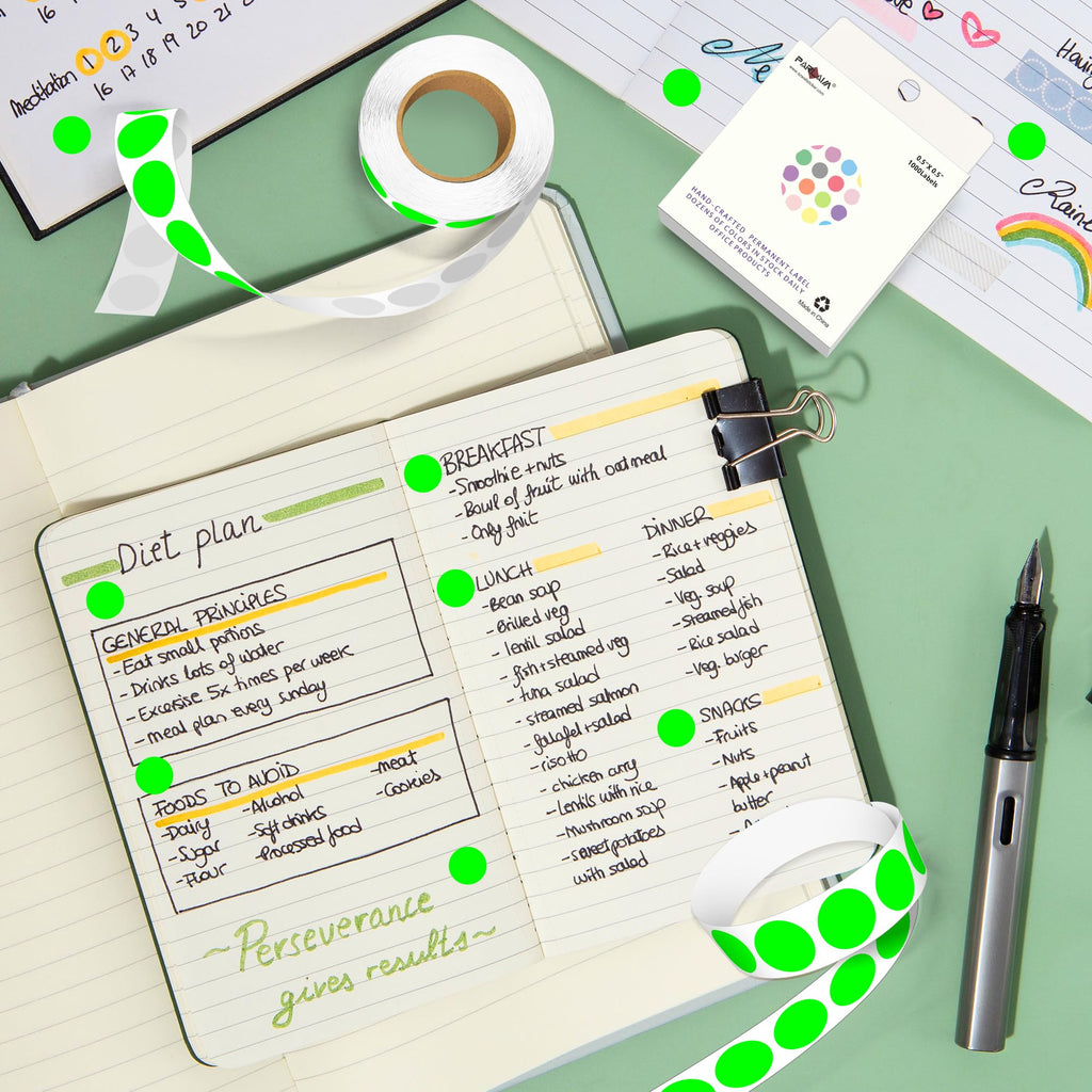 10000Pcs Fluorescent Green Dot Stickers, 1/2" Round Circle Label Permanent 10 Rolls-10000PCS