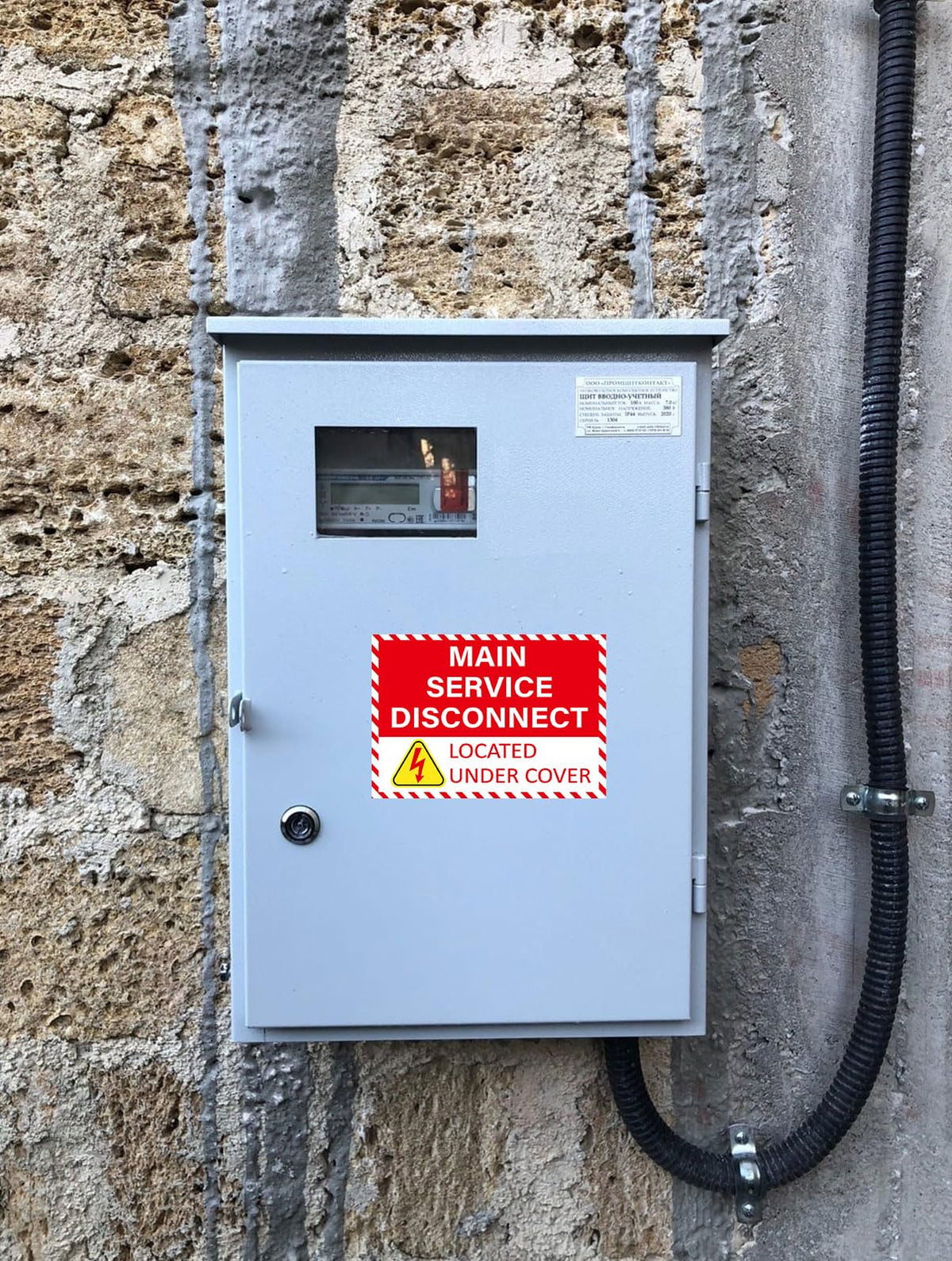 12 Pack Main Service Disconnect Labels Sign, Emergency Service Disconnect Sticker Decals for Electrical Panel, Indoor and Outdoor(5"x3.5")