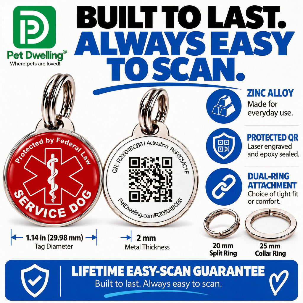 Pet Dwelling Service Dog Tag with QR Code & Medical Symbol Pink