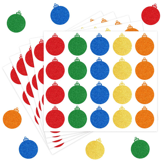 AnyDesign 500Pcs Christmas Sticker Glitter Xmas Ball Envelope Seal Decal 5 Colors Self-Adhesive Paper Label for Winter Invitation Greeting Card Scrapbook Ornament, 1.5 in Xmas Balls