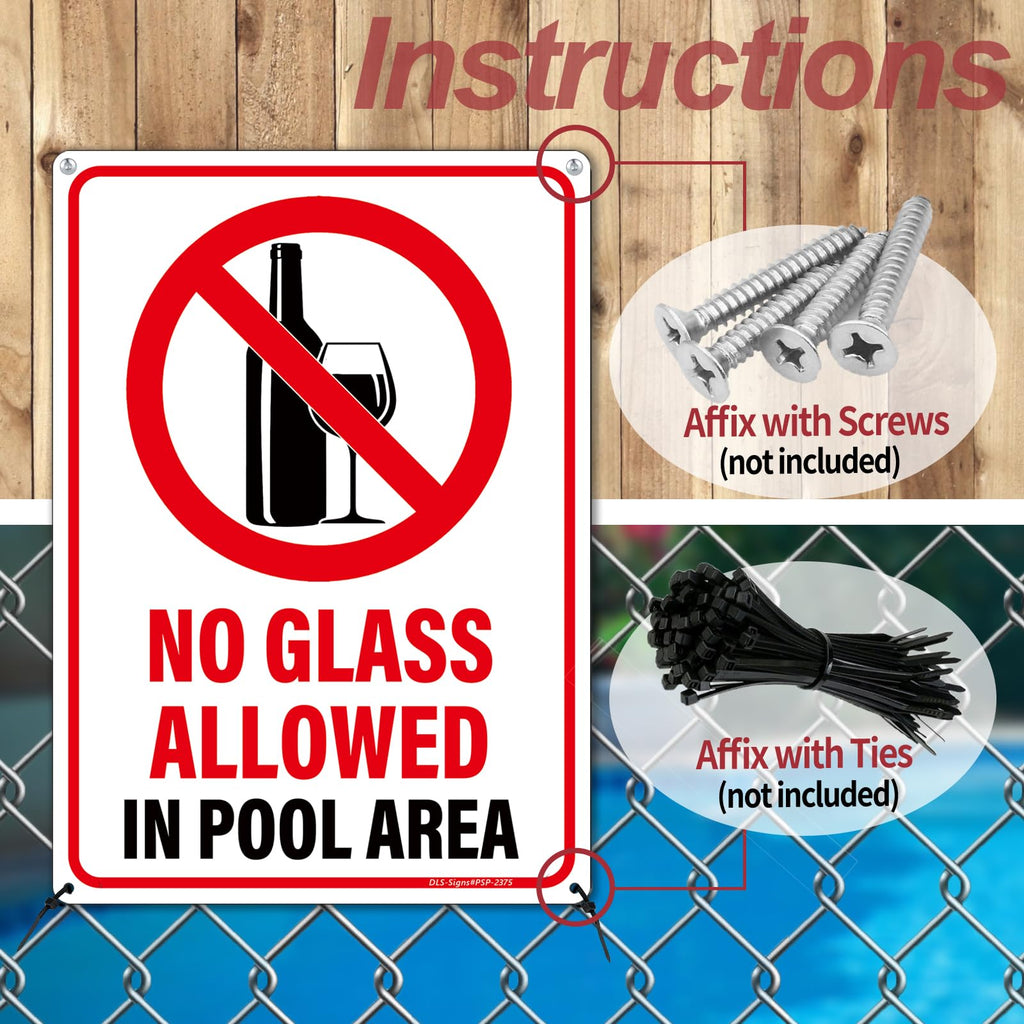 14x10″ No Diving Pool Sign, No Glass Allowed Sign, 2 Pack, PSP-2402 No Diving & No Glass