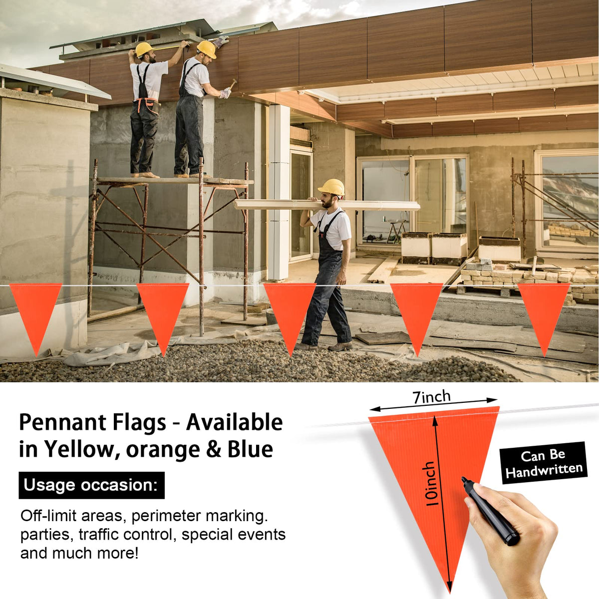 Pennant Safety Flags, Flagging Banner Warning Flags, Marking Flag on String for Parking Lot Events, Traffic Barrier Line, Yard Roof Perimeter, Boundary Construction Workplace 100ft 7x10inch orange