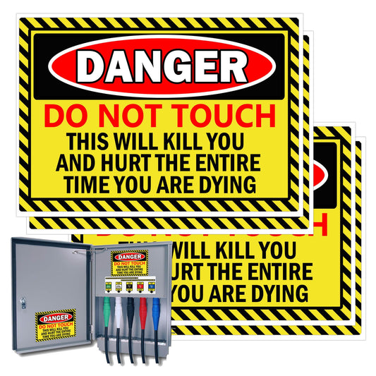 Do Not Touch Stickers 'DO NOT Touch Danger Warning Labels 5 x 7 Inch - This Will Kill You Electrical Shock Hazard High Voltage Electrocution Vinyl Warning Decals Sign Labels 4 Pack