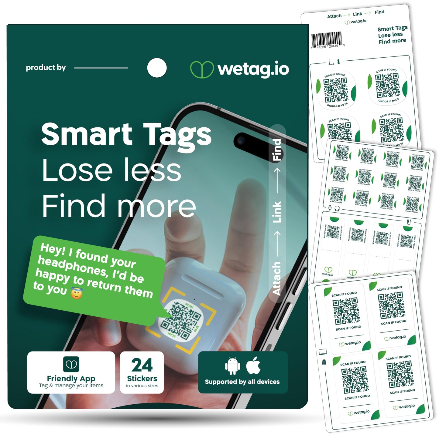 Custom QR Code Stickers - Lost & Found Labels for Storage Bins, Totes, and Organization - Durable Smart Labels for Inventory Tracking and Moving - 24 Unique QR Codes