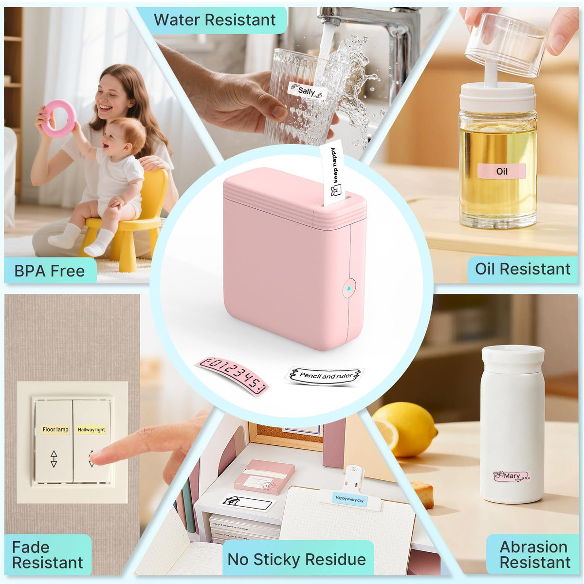 Mini Label Maker Machine with 3 Tapes, P24 Label Makers, Pink