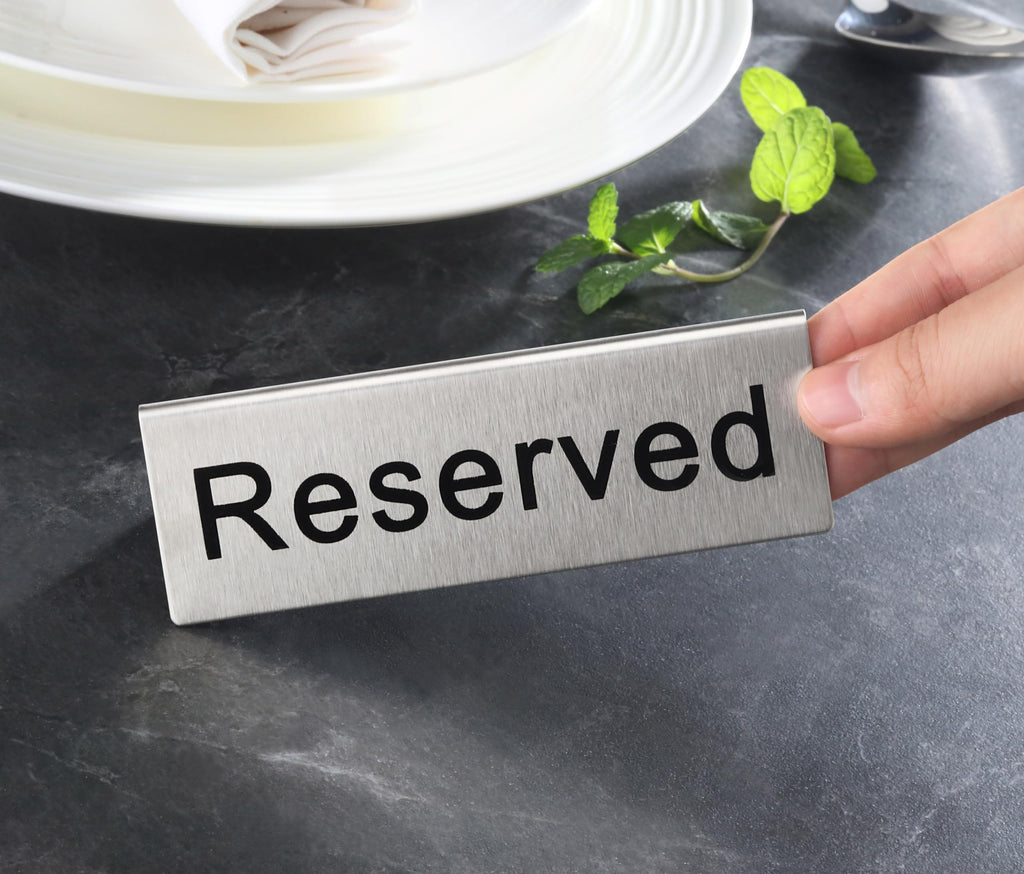 New Star Foodservice Stainless Steel Reserved Table Tent Sign, Silver, 4.75" x 1.75" (Set of 2) (Pack of 2) 4.75” x 1.75” (Set of 2) (Pack of 2)