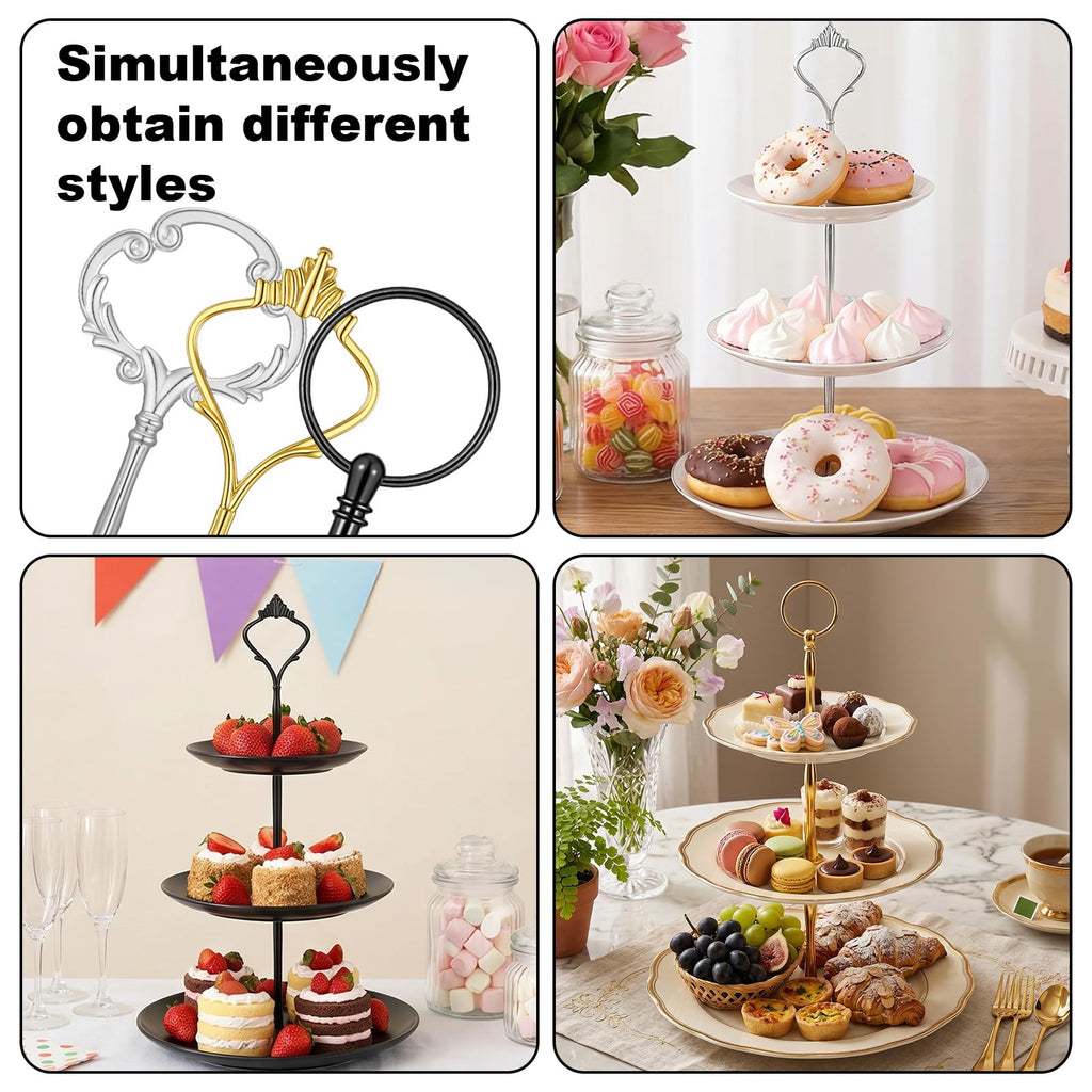 9 Sets 3 Tier Tray Hardware Kit Cake Stand Hardware for DIY Serving Stand, Tiered Plate with Round Crown Sunflower Style in Gold Silver Black, Heavy Metal Fittings for Dessert Cupcake Fruit Tray