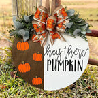 Hey There Pumpkin Welcome Hanging Sign Front Door Decor Fall Decorative Wooden Welcome Sign Rustic Porch Decoration for Home Office Garden Farmhouse 12 Inch White