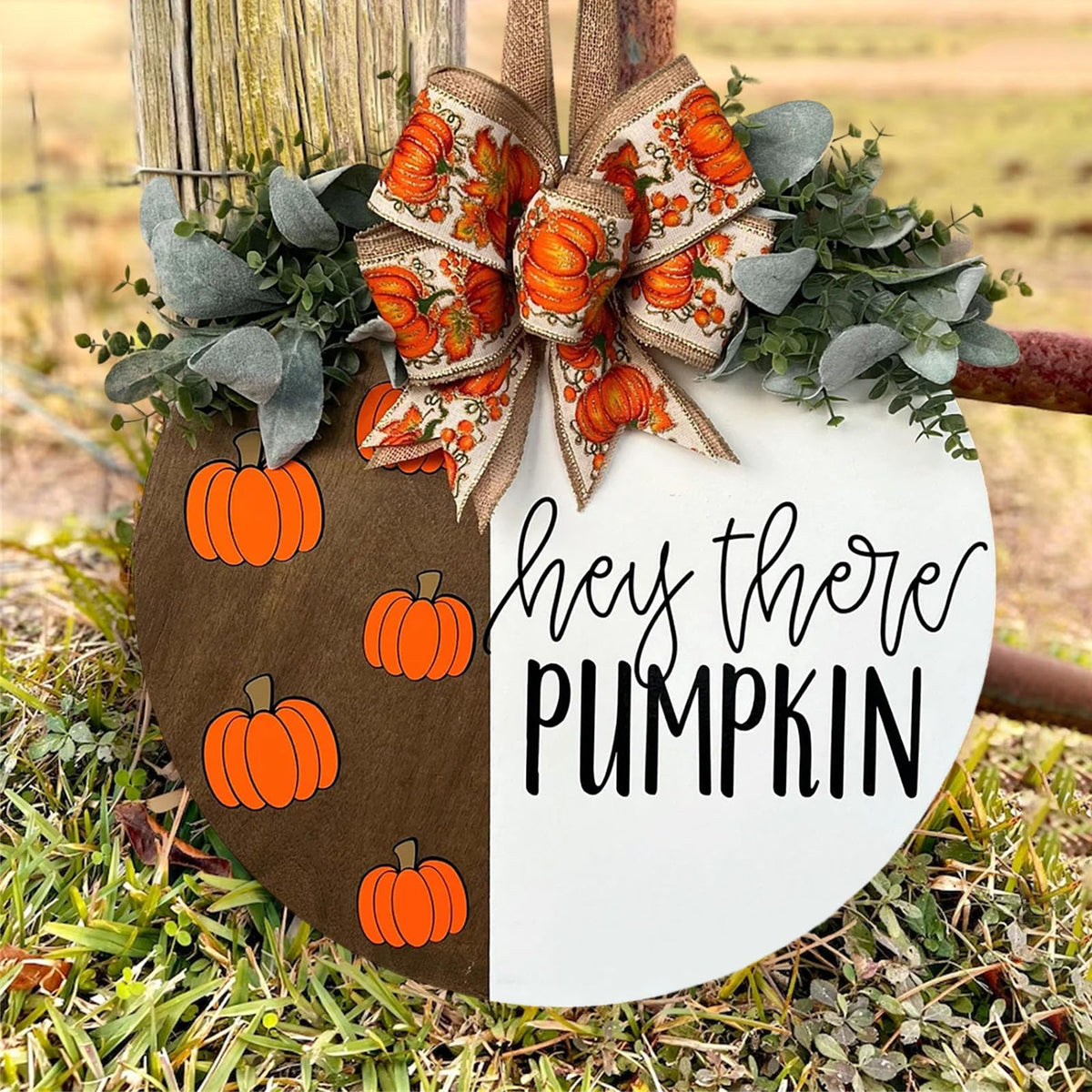 Hey There Pumpkin Welcome Hanging Sign Front Door Decor Fall Decorative Wooden Welcome Sign Rustic Porch Decoration for Home Office Garden Farmhouse 12 Inch White