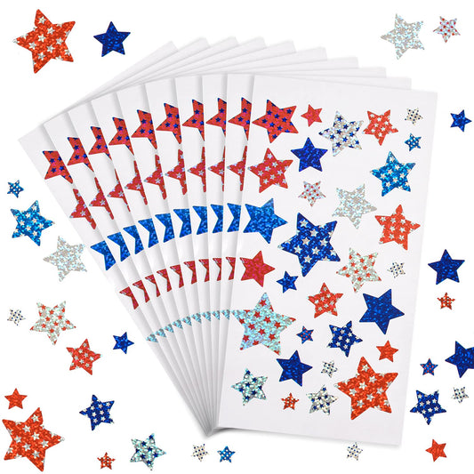 310 Pieces Patriotic Sticker 4th of July Stars Metallic Red, White & Blue Stars Sticker Patriotic Label Star-Shaped Sticker for 4th of July Independence Day Decor 10 Sheet 310