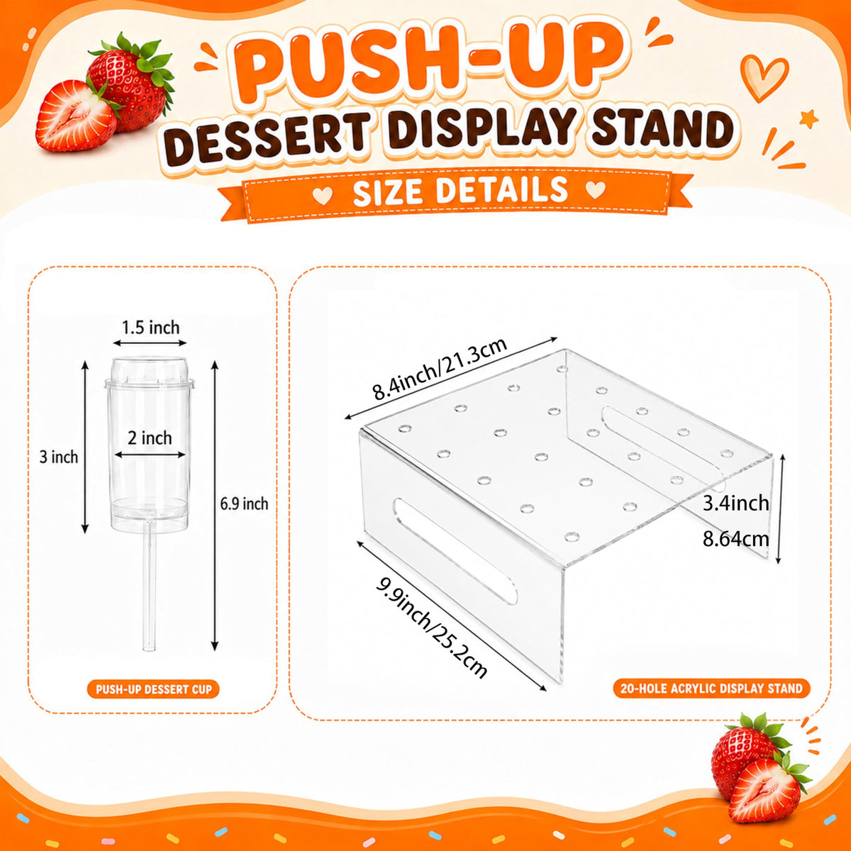 20 Hole Push Pop Cake Stand and 24 Clear Push-Up Cake Pop Shooter 24 Pack Round + Stand