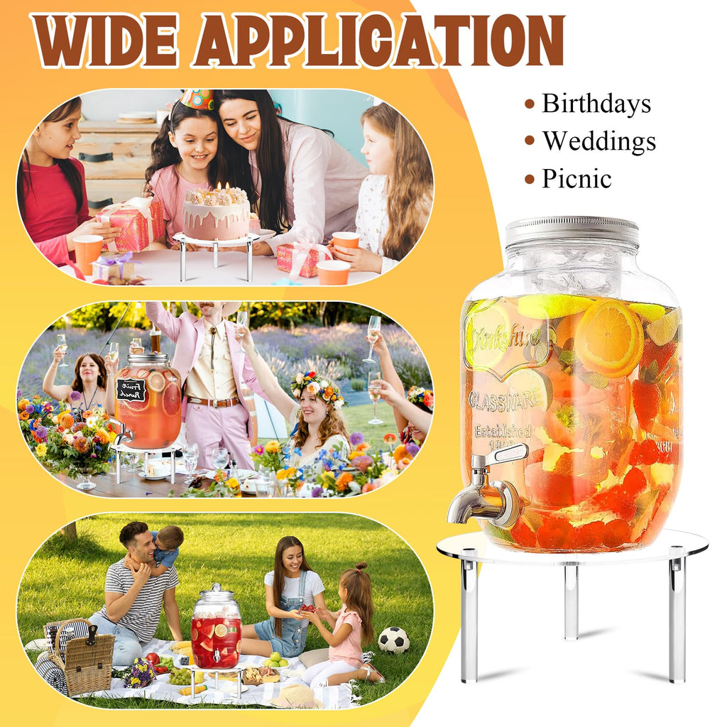 4 Pcs Drink Dispenser Stand, 7.9" Acrylic Water Dispenser And Beverage Dispenser Stand, Clear Acrylic Stands, Pitcher Stand Base for Parties and Events, Cake Stand, Plant Stands
