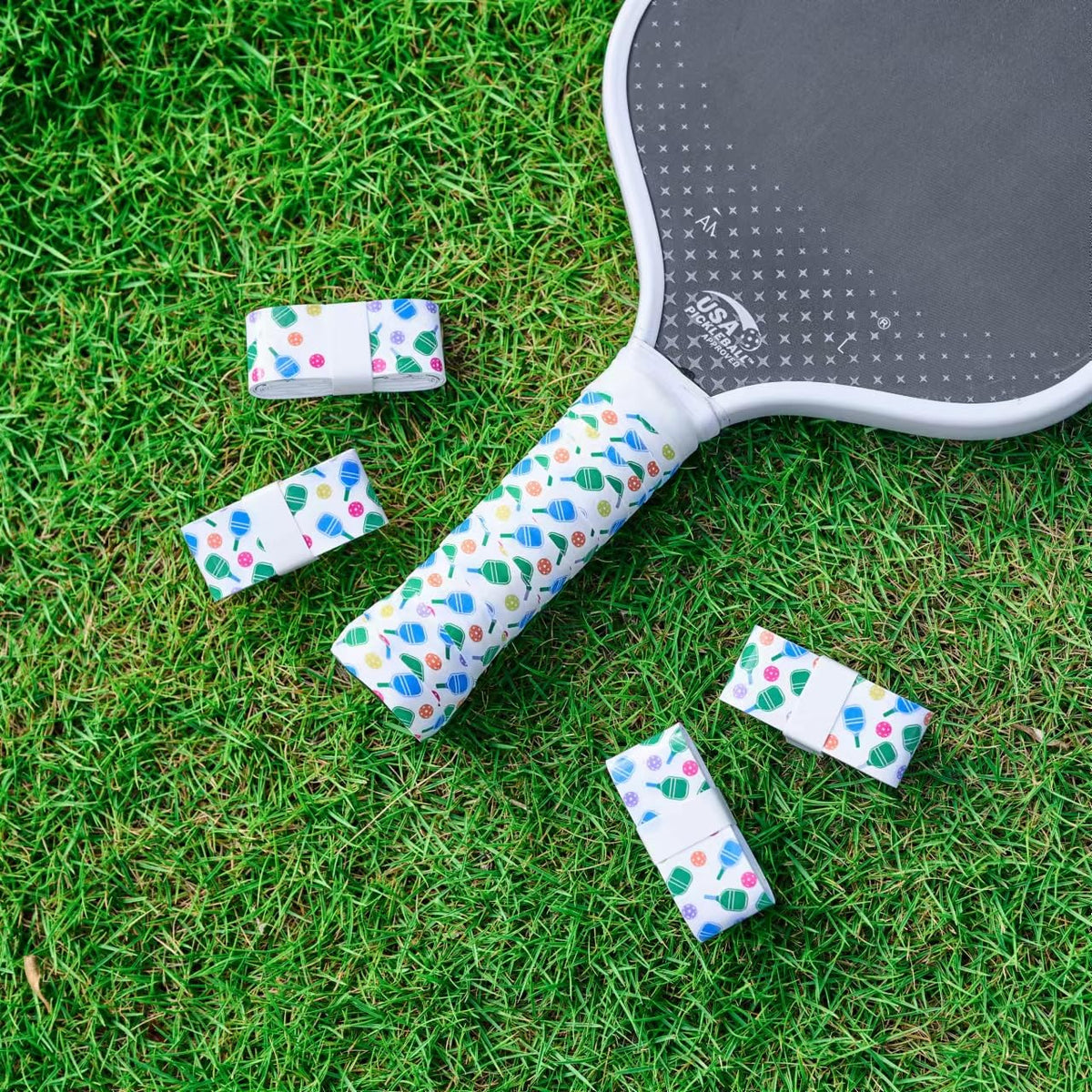 Pickleball Grip Tape with Paddle Pattern Design, Anti-Slip and Absorbs Moisture & Shock, Replacement Grip, Set of 4