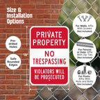 SmartSign Private Property No Trespassing Sign - 2 Pack, Violators Prosecuted Sign, 18 x 12 inch, 2mm Aluminum Composite, Red and White, Made in USA ACM 12" x 18" - Pack of 2