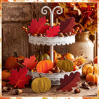 Yookeer 12pcs Fall Tiered Tray Decor Wooden Pumpkin Maple Oak Leaves 12