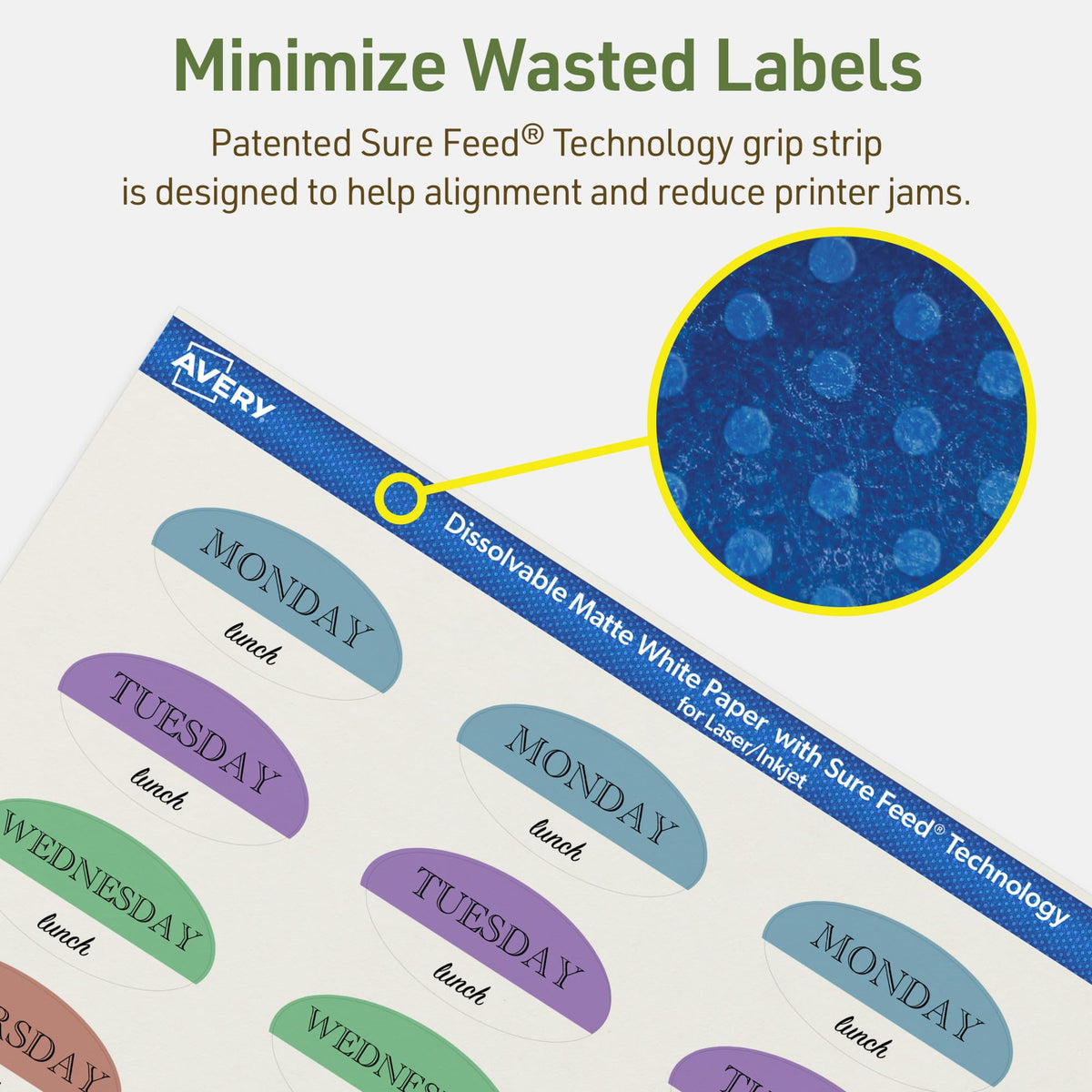 Avery® Dissolvable Oval Labels, Sure Feed® Technology, 1" x 2", Matte White, Print-to-The-Edge, Laser/Inkjet Printable, 600 Labels Total