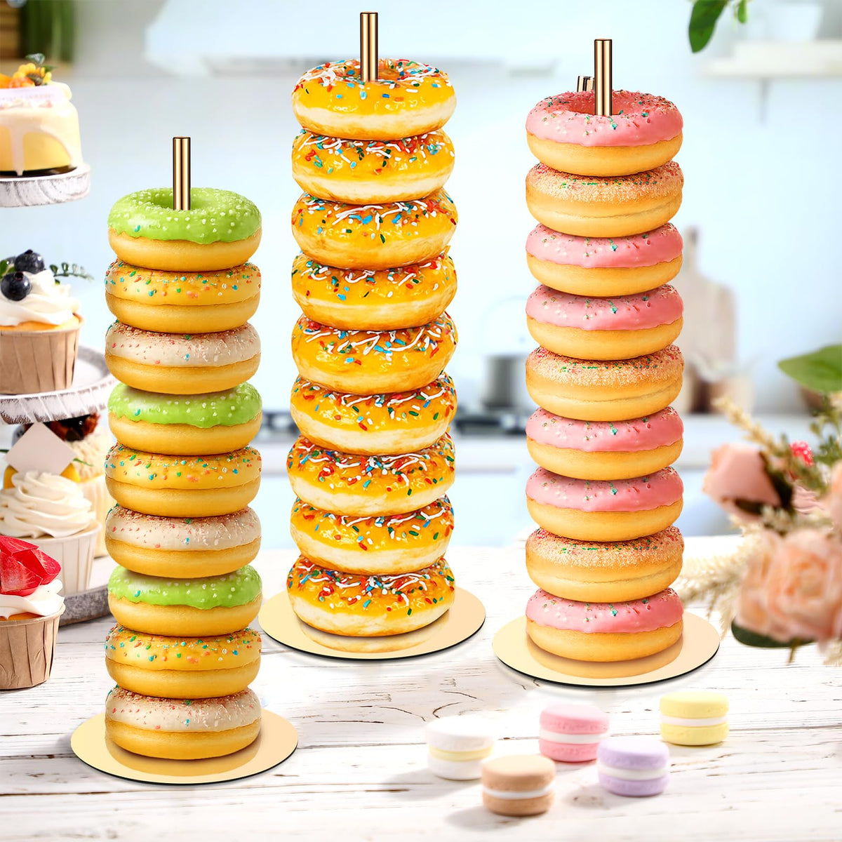 2 Pcs Metal Donut Display Stand Tower for Dessert Table, Gold 2