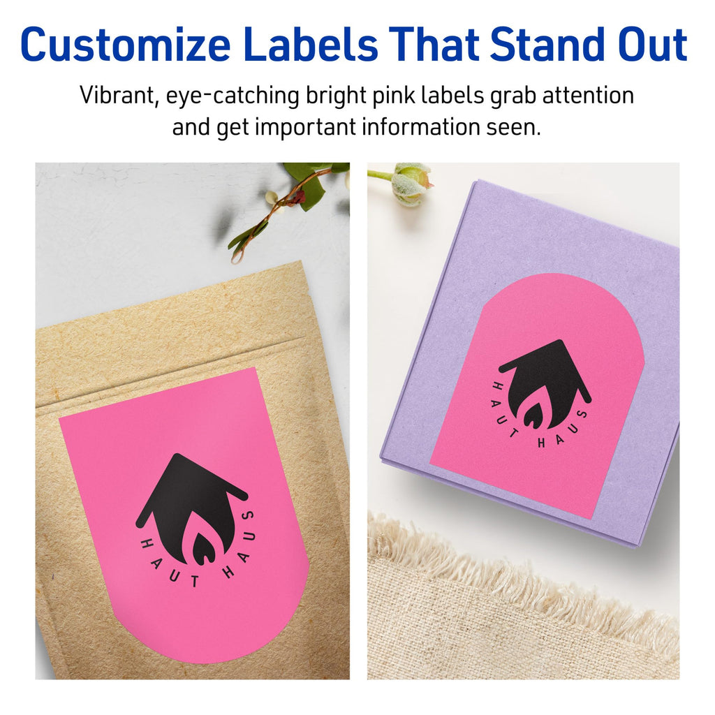Avery® Printable Arched Labels, Sure Feed® Technology, 4-3/4" x 3-1/2", Bright Pink Labels, Print-to-The-Edge, Laser/Inkjet Printable, 80 Total, Great for Shipping and Wine Bottles 80 labels
