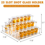 HeiMma Acrylic Shot Glass Holder, Shot Glass Display Stand Storage and Organizer Serving Tray for Party, Bar, Drinking Club, Restaurant, 25 Slots, Hole: 1.57” Shoot Glasses Not Included