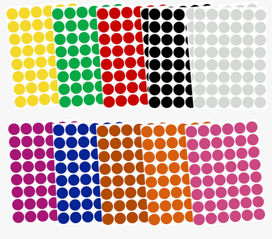 Color Coding Labels ~ 3/4" Diameter (11/16-17mm) Round Dot Stickers in Black, White, Red, Green, Yellow, Pink, Red, Orange, Brown and Blue - 576 Pack Multi_576