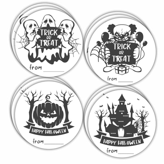 40 Happy Halloween Round Label, 2" Spooky Ghost Round Stickers for Halloween Wrapping, 4 Styles Fill in Style Adhesive Tag, Party Favors & Decorations - A02